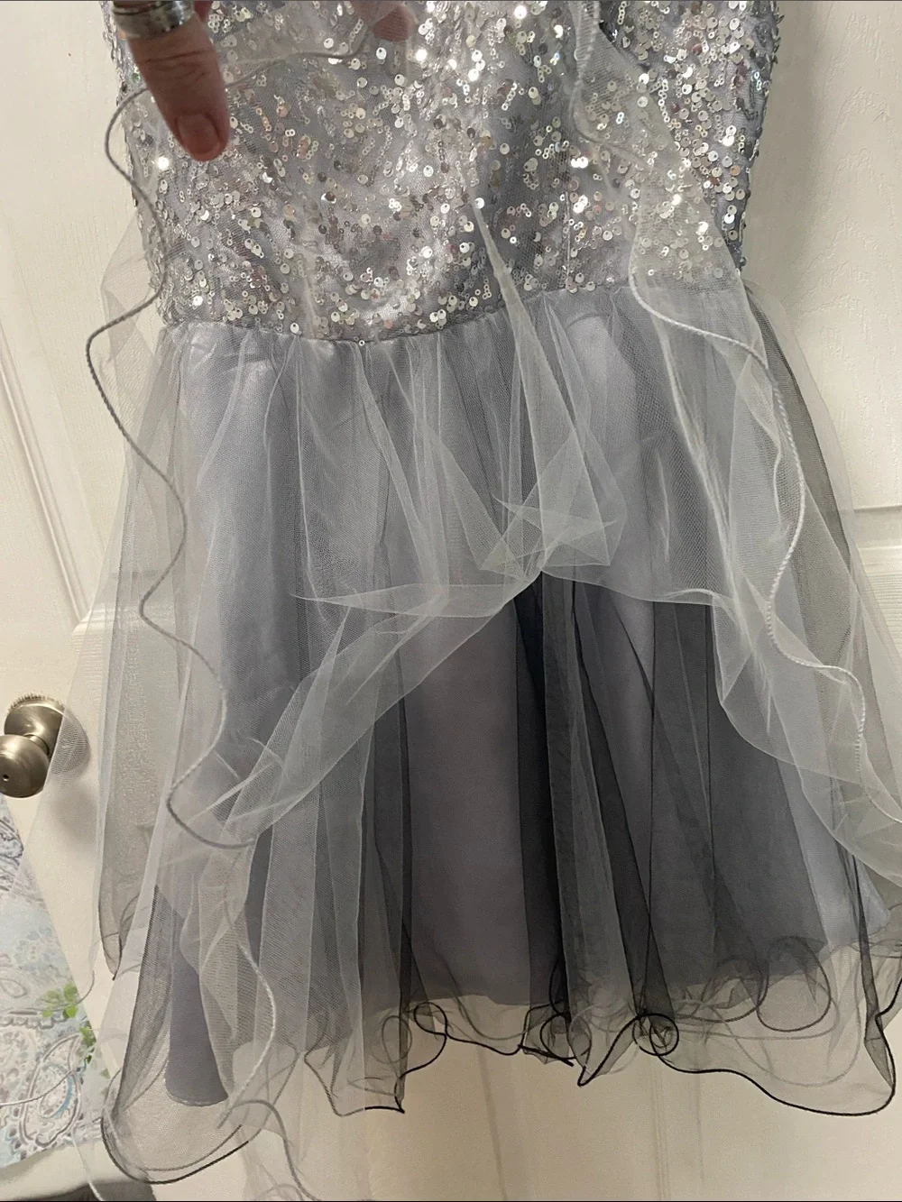 Sparkle Strapless Girls' Grey Sequin Tulle Dress